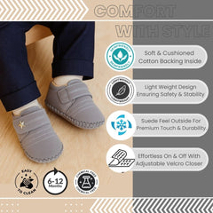 6 To 12 Months Baby Boys & Girls Velvet Star Booties (Grey)-BT5021