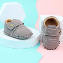 6 To 12 Months Baby Boys & Girls Velvet Star Booties (Grey)-BT5021