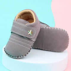 6 To 12 Months Baby Boys & Girls Velvet Star Booties (Grey)-BT5021