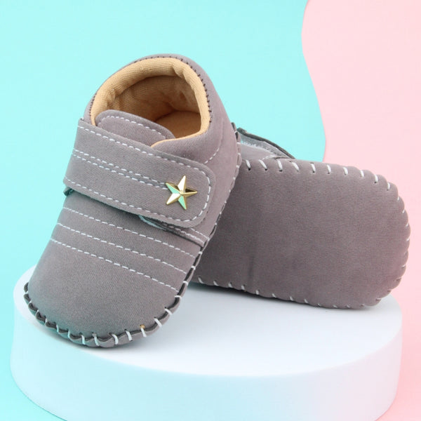 6 To 12 Months Baby Boys & Girls Velvet Star Booties (Grey)-BT5021