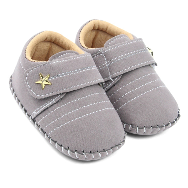 6 To 12 Months Baby Boys & Girls Velvet Star Booties (Grey)-BT5021