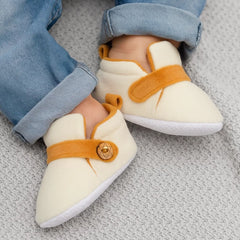 6 To 12 Months Baby Boys & Girls Side Button Booties (Off White,Brown)-BT5022