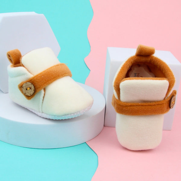 6 To 12 Months Baby Boys & Girls Side Button Booties (Off White,Brown)-BT5022