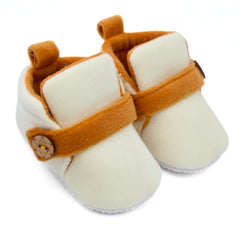 6 To 12 Months Baby Boys & Girls Side Button Booties (Off White,Brown)-BT5022