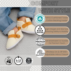 6 To 12 Months Baby Boys & Girls Side Button Booties (Off White,Brown)-BT5022