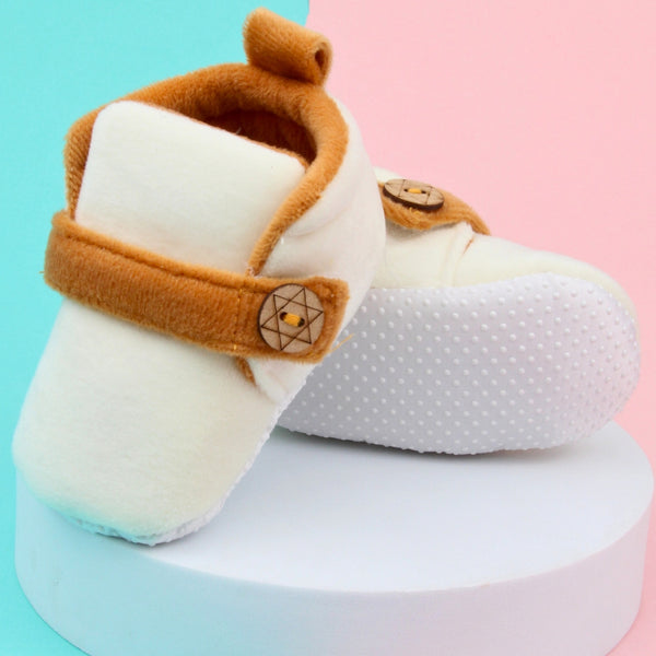 6 To 12 Months Baby Boys & Girls Side Button Booties (Off White,Brown)-BT5022