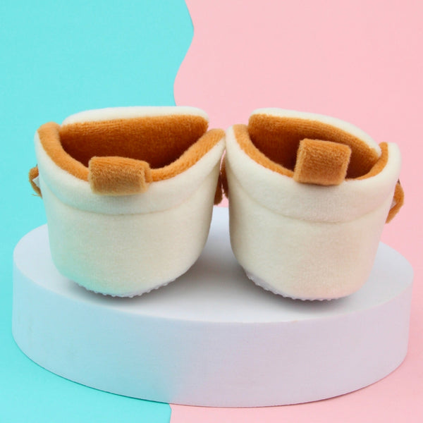 6 To 12 Months Baby Boys & Girls Side Button Booties (Off White,Brown)-BT5022