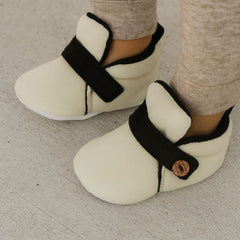 6 To 12 Months Baby Boys & Girls Side Button Booties (Off White,Black)-BT5023