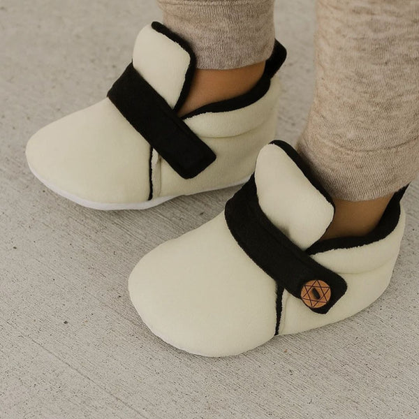 6 To 12 Months Baby Boys & Girls Side Button Booties (Off White,Black)-BT5023
