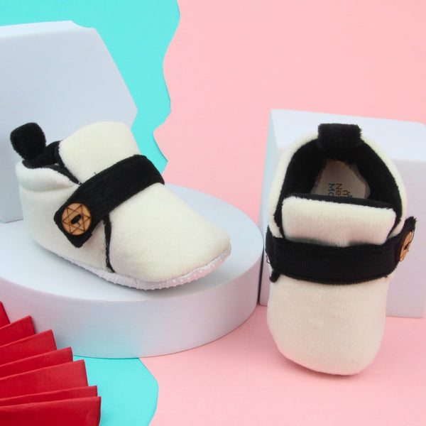 6 To 12 Months Baby Boys & Girls Side Button Booties (Off White,Black)-BT5023