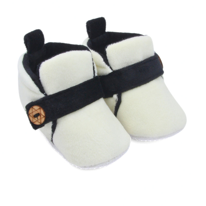6 To 12 Months Baby Boys & Girls Side Button Booties (Off White,Black)-BT5023