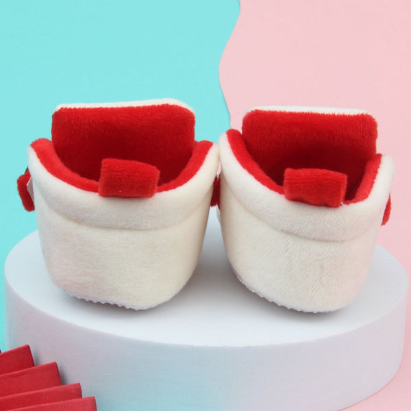 6 To 12 Months Baby Boys & Girls Side Button Booties (Off White,Red)-BT5024