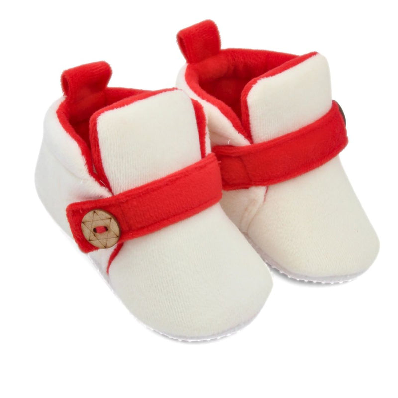 6 To 12 Months Baby Boys & Girls Side Button Booties (Off White,Red)-BT5024