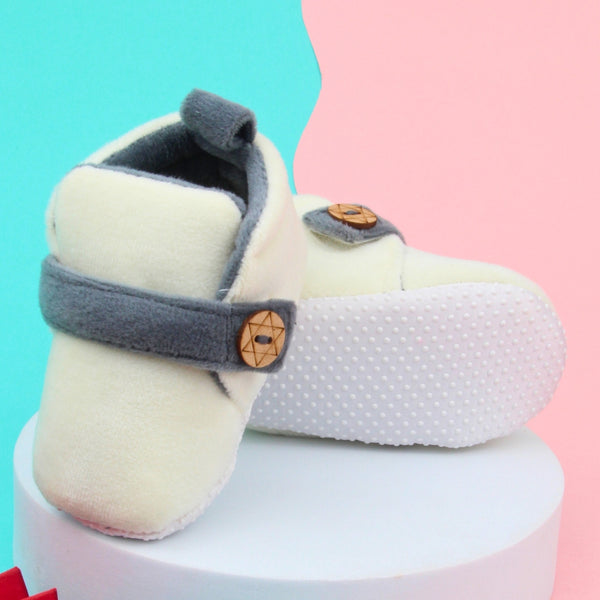 6 To 12 Months Baby Boys & Girls Side Button Booties (Off White,Grey)-BT5025