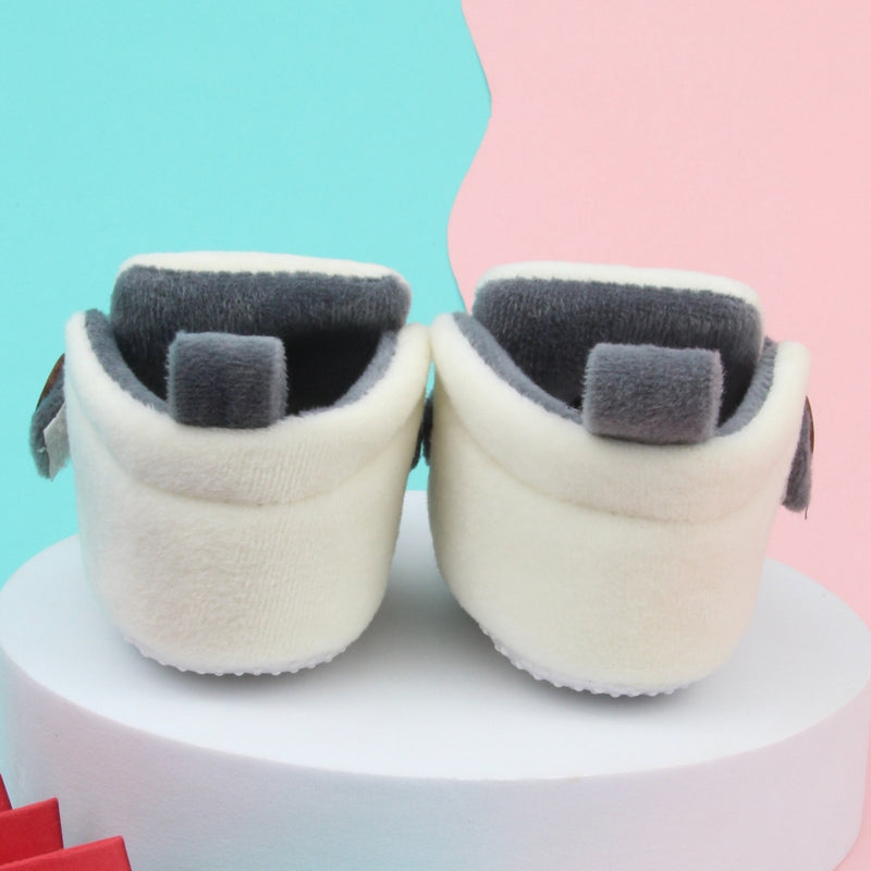 6 To 12 Months Baby Boys & Girls Side Button Booties (Off White,Grey)-BT5025