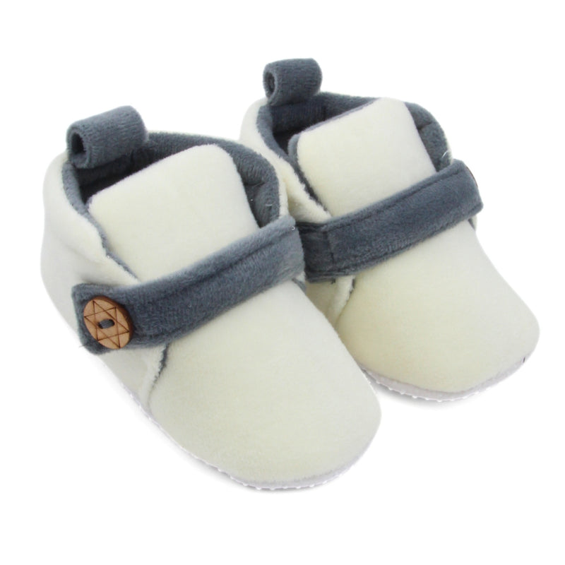 6 To 12 Months Baby Boys & Girls Side Button Booties (Off White,Grey)-BT5025