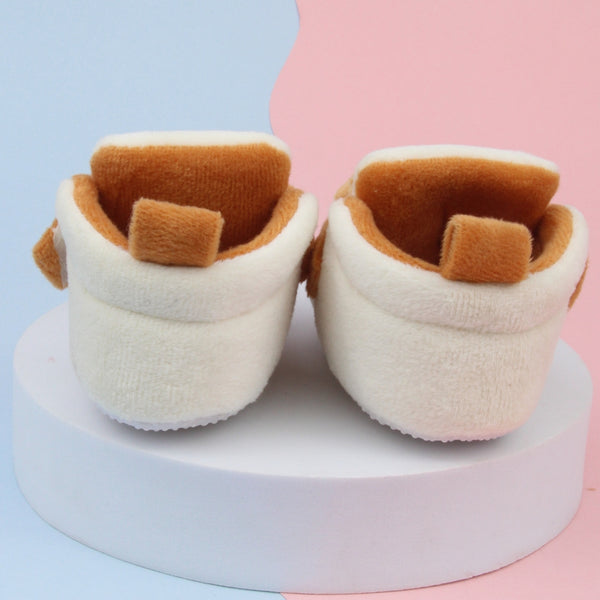 6 To 12 Months Baby Boys & Girls Animal Face Booties (Off White,Brown)-BT5026