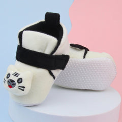 6 To 12 Months Baby Boys & Girls Animal Face Booties (Off White,Black)-BT5027