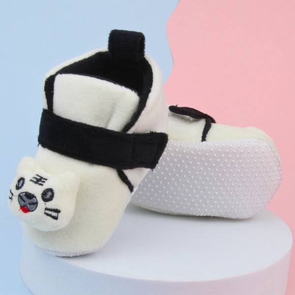 6 To 12 Months Baby Boys & Girls Animal Face Booties (Off White,Black)-BT5027