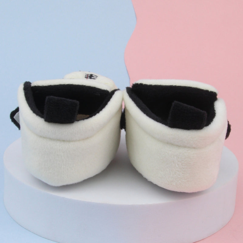 6 To 12 Months Baby Boys & Girls Animal Face Booties (Off White,Black)-BT5027