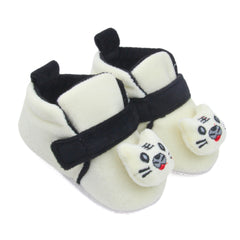 6 To 12 Months Baby Boys & Girls Animal Face Booties (Off White,Black)-BT5027
