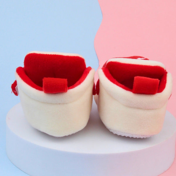 6 To 12 Months Baby Boys & Girls Animal Face Booties (Off White,Red)-BT5028