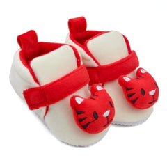6 To 12 Months Baby Boys & Girls Animal Face Booties (Off White,Red)-BT5028