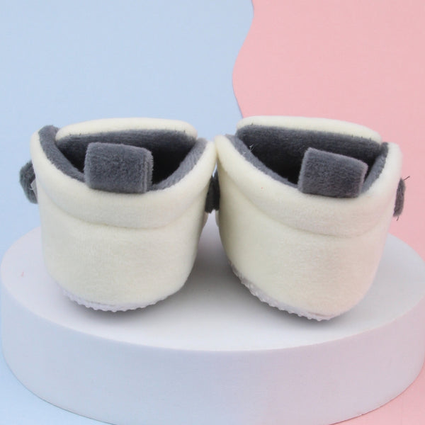 6 To 12 Months Baby Boys & Girls Animal Face Booties (Off White,Grey)-BT5029
