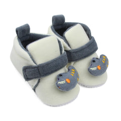 6 To 12 Months Baby Boys & Girls Animal Face Booties (Off White,Grey)-BT5029