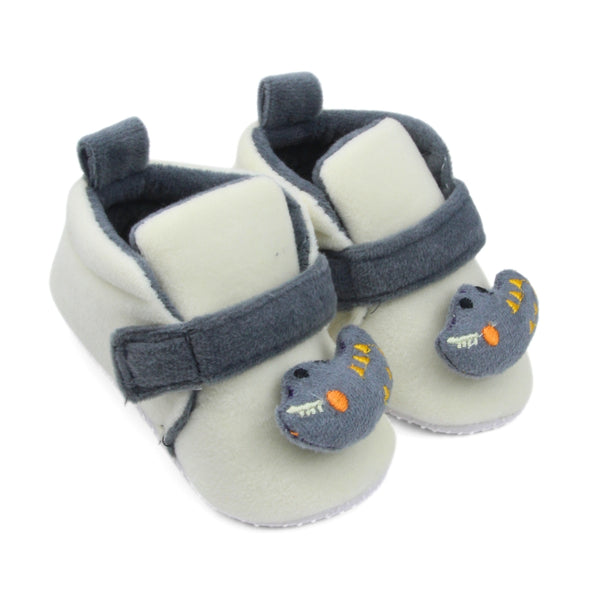 6 To 12 Months Baby Boys & Girls Animal Face Booties (Off White,Grey)-BT5029