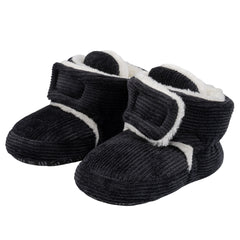 Baby Unisex Corduroy Velcro Booties (Black)-BT5030