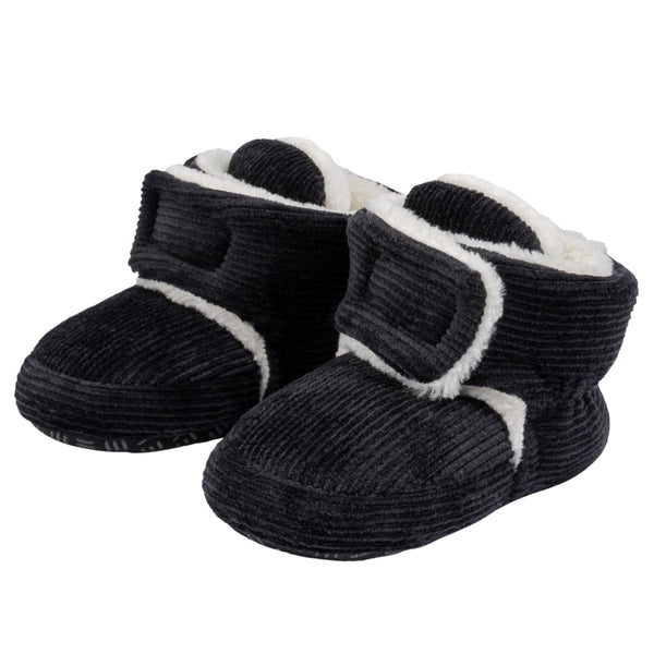 Baby Unisex Corduroy Velcro Booties (Black)-BT5030