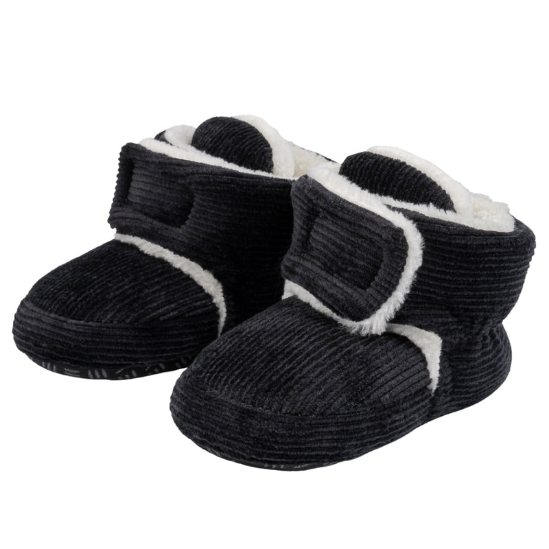 Baby Unisex Corduroy Velcro Booties (Black)-BT5030