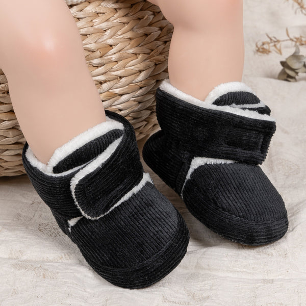 Baby Unisex Corduroy Velcro Booties (Black)-BT5030