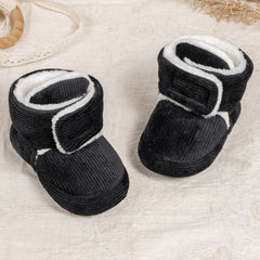 Baby Unisex Corduroy Velcro Booties (Black)-BT5030