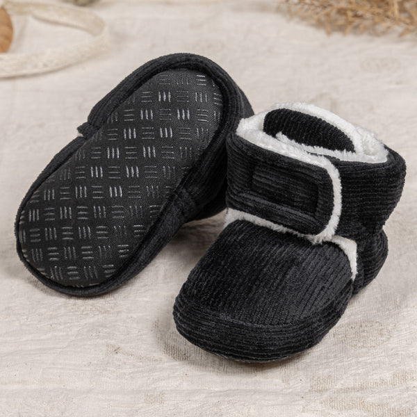 Baby Unisex Corduroy Velcro Booties (Black)-BT5030