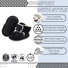 Baby Unisex Corduroy Velcro Booties (Black)-BT5030