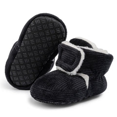Baby Unisex Corduroy Velcro Booties (Black)-BT5030