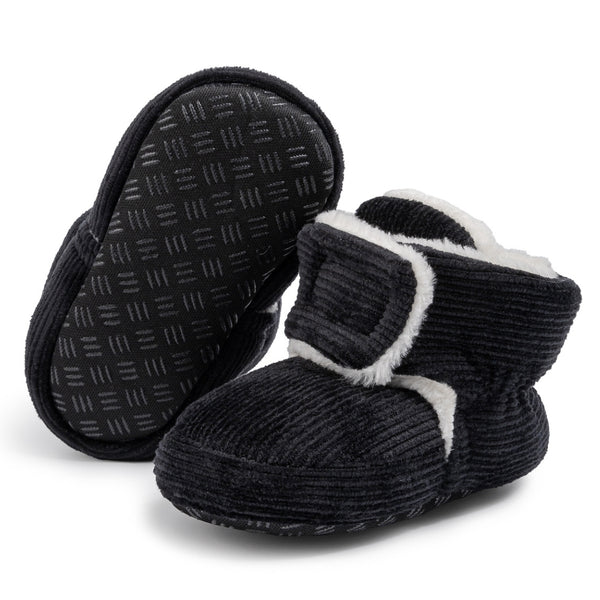 Baby Unisex Corduroy Velcro Booties (Black)-BT5030