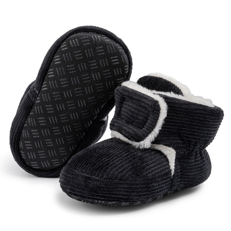 Baby Unisex Corduroy Velcro Booties (Black)-BT5030