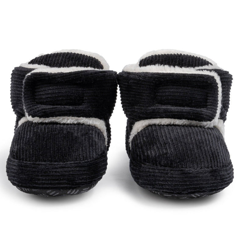 Baby Unisex Corduroy Velcro Booties (Black)-BT5030