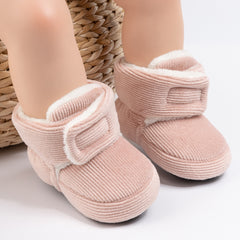 Baby Unisex Corduroy Velcro Booties (Pink)-BT5031