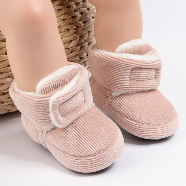 Baby Unisex Corduroy Velcro Booties (Pink)-BT5031