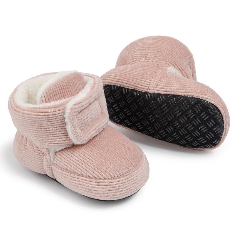 Baby Unisex Corduroy Velcro Booties (Pink)-BT5031
