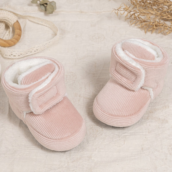 Baby Unisex Corduroy Velcro Booties (Pink)-BT5031