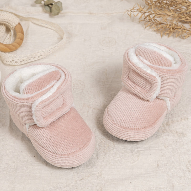 Baby Unisex Corduroy Velcro Booties (Pink)-BT5031