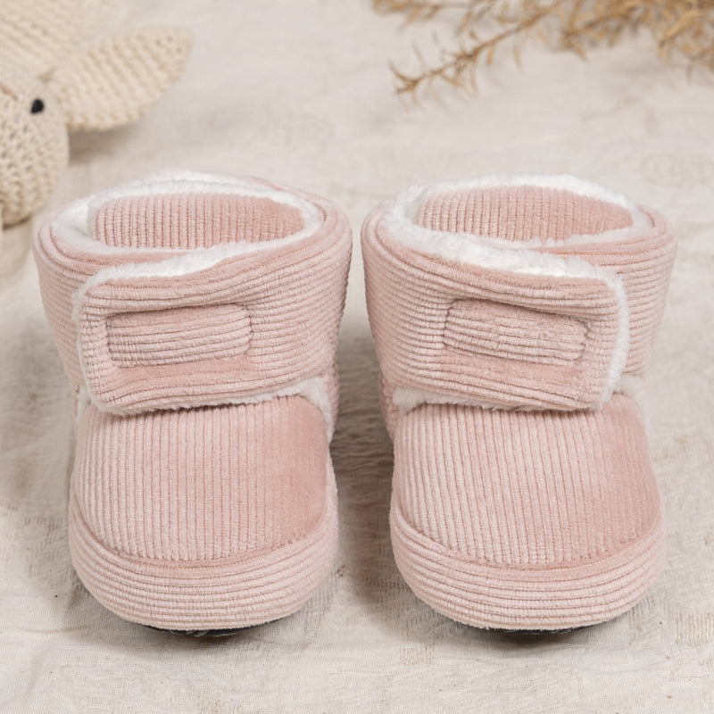 Baby Unisex Corduroy Velcro Booties (Pink)-BT5031