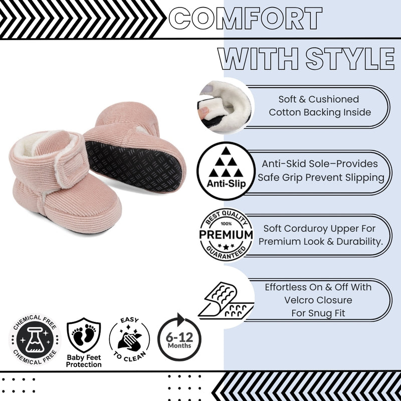 Baby Unisex Corduroy Velcro Booties (Pink)-BT5031
