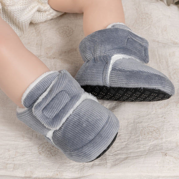Baby Unisex Corduroy Velcro Booties (Grey)-BT5032
