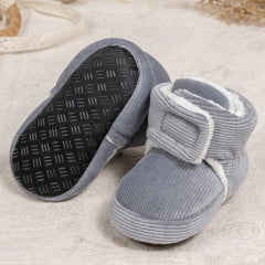 Baby Unisex Corduroy Velcro Booties (Grey)-BT5032